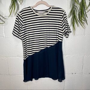 True Angel Navy Blue & White Short Sleeve Mixed Print Blouse Size Large